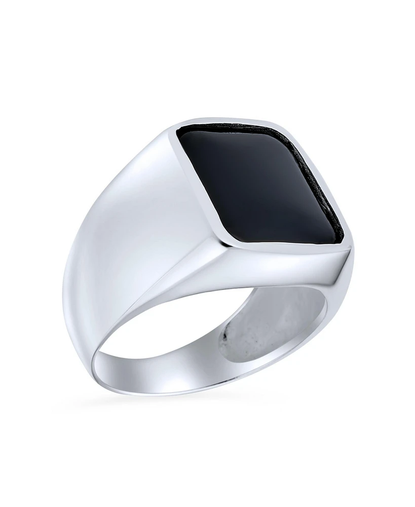 Bling Jewelry Classic Natural Black Onyx Rectangle Signet Ring Sterling