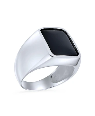 Bling Jewelry Classic Natural Black Onyx Rectangle Signet Ring Sterling