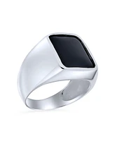 Bling Jewelry Classic Natural Black Onyx Rectangle Signet Ring Sterling