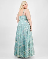 Say Yes Trendy Plus Sequined Embroidered Ball Gown, Created for Macy's