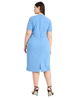 Maggy London Plus Asymmetric-Neck Short-Sleeve Dress