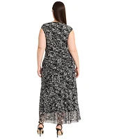 Maggy London Plus Abstract-Print Side-Draped Dress