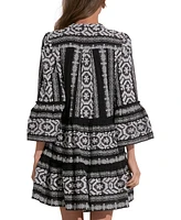 Elan Women's Embroidered Cotton Long-Sleeve Dress