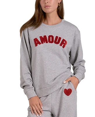 Elan Women's Cotton Amour Graphic Crewneck Long-Sleeve Sweatshirt