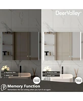 DeerValley Led Bathroom Mirror With Stepless Dimmable Wall Mirrors With Anti-Fog, Dimmer, Bluetooth Speaker, Double Doors,Memory Vanity Mirror With 3