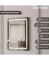 DeerValley 24'' W x 32'' H Anti-Fog Led Bathroom Mirror With Smart Dimmable And Time Mode Control Wall Mounted Vanity Mirror