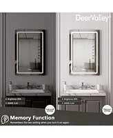 DeerValley 24'' W x 35'' H Anti-Fog Led Bathroom Mirror With Smart Dimmable And Time Mode Control Wall Mounted Vanity Mirror