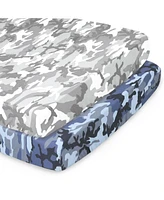 The Peanutshell Pack n Play, Mini Crib, Portable Crib or Fitted Playard Sheets for Baby Boys, 2 Pack Set, Blue and Grey Camo