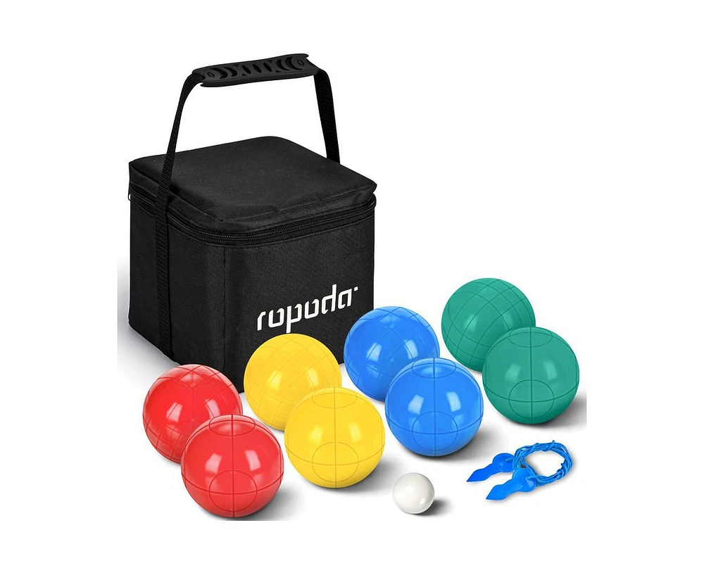 ropoda 90mm bocce ball set, bocce ball for Beginners with 8 Balls, Pallino, Case and Measuring Rope for Yard, Beach, Lawn and Camping games. Outdoor G