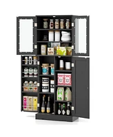 Gouun Tall Kitchen Pantry Cabinet with Dual Tempered Glass Doors and Shelves