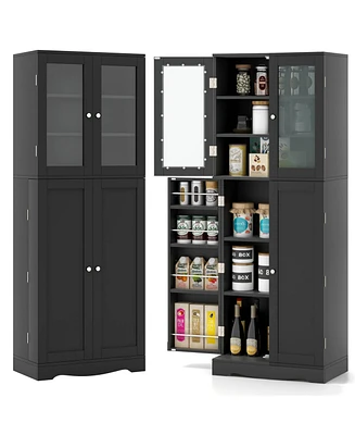 Gouun Tall Kitchen Pantry Cabinet with Dual Tempered Glass Doors and Shelves