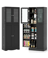 Gouun Tall Kitchen Pantry Cabinet with Dual Tempered Glass Doors and Shelves