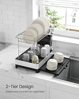 Slickblue Expandable Dish Drying Rack – Stainless Steel Dish Rack with Utensil Holder, Rustproof for Dishes, Knives, Spoons, Forks