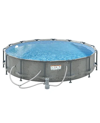 Outsunny 14' Above Ground Pool with Filter Pump, Steel Frame Pool, Wicker