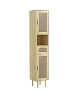 Homcom Tall Bathroom Storage Cabinet with Rat Doors