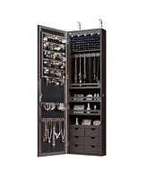 Gouun 5 LEDs Lockable Mirror Jewelry Cabinet Armoire with 6 Drawers