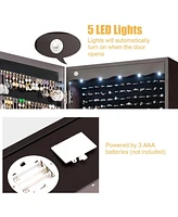 Gouun 5 LEDs Lockable Mirror Jewelry Cabinet Armoire with 6 Drawers