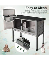 Gouun Small Elevated Rabbit Hutch with Hinged Asphalt Roof and Removable Tray