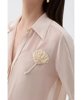 Nocturne Women's Sheer Floral-Embroidered Shirt