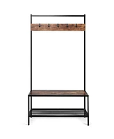 Costway 3 in 1 Industrial Coat Rack Shoe Bench Hall Tree Entryway Storage Shelf w/ Hooks