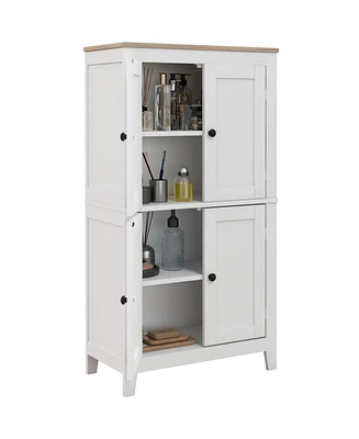 Homcom Bathroom Floor Cabinet with Adjustable Shelves and Doors,