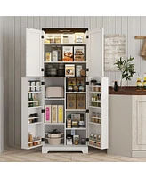 Homcom 64" Kitchen Pantry Storage Cabinet with Motion Sensor Light