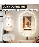 Costway 32'' x 20'' Oval Bathroom Wall Mirror Mounted Makeup Mirror with Lights & Anti-Fog
