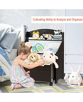 Costway Kids Wooden Toy Storage Unit Organizer w/Rolling Box & Plastic Bins