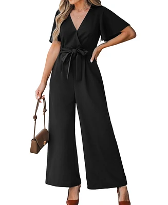 Cupshe Women's Maroon Belted Jumpsuit