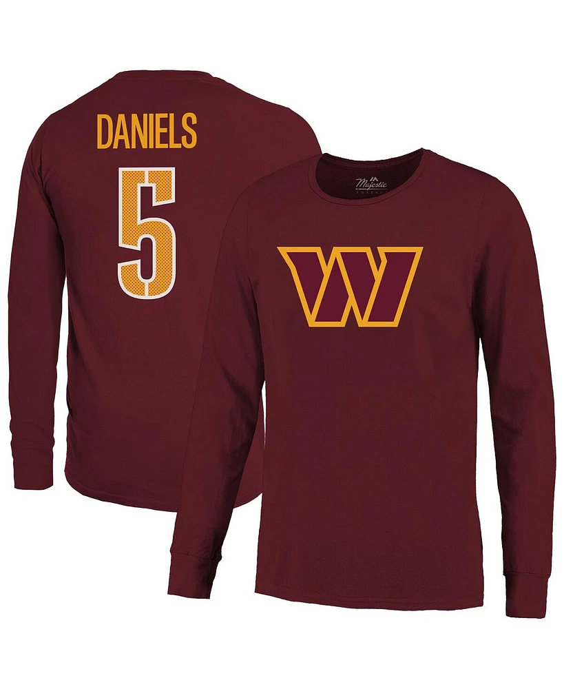 Majestic Men's Jayden Daniels Burgundy Washington Commanders Name Number Non-Distressed Long Sleeve T-Shirt