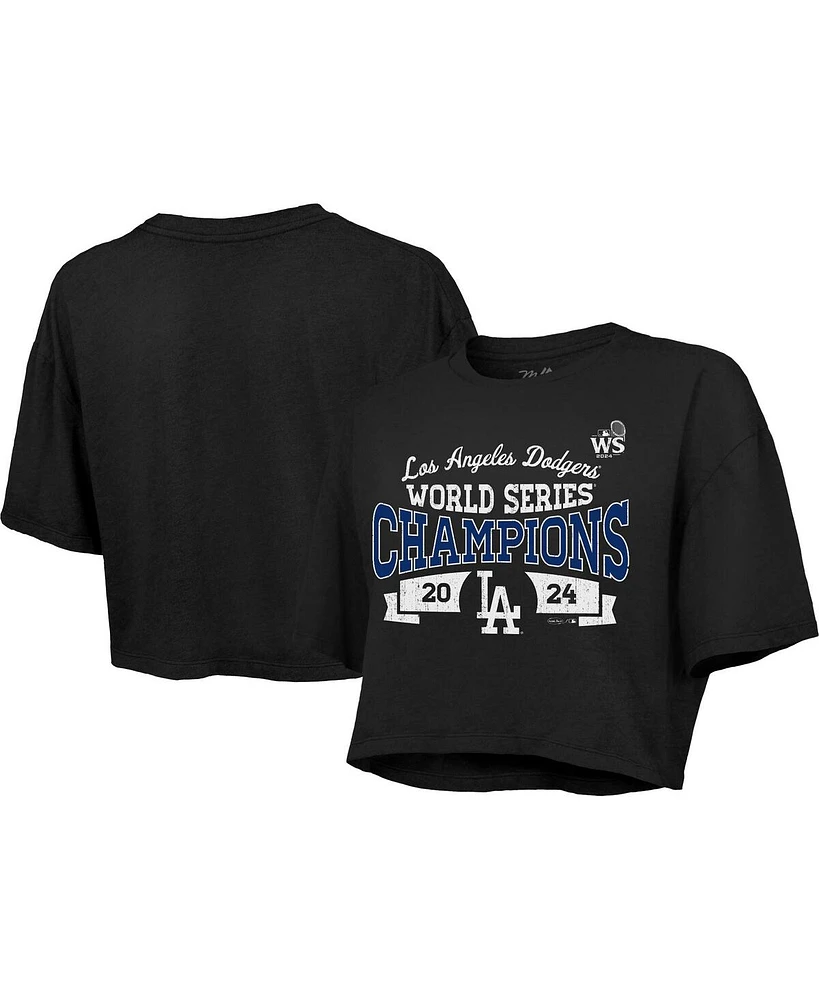 Majestic Women's Black Los Angeles Dodgers 2024 World Series Champions Boxy Cropped T-Shirt