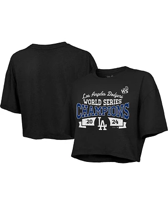 Majestic Women's Black Los Angeles Dodgers 2024 World Series Champions Boxy Cropped T-Shirt