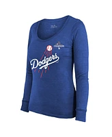 Majestic Women's Mookie Betts Royal Los Angeles Dodgers 2024 World Series Champions Name Number Tri-Blend Long Sleeve Scoop Neck T-Shirt