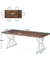 Tribesigns Farmhouse Dining Table for 6, 70.8'' Rectangular Wood Table, Rustic Kitchen with Heavy Duty Metal Legs, Room, Black