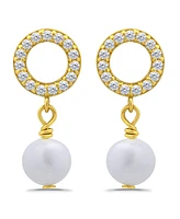 Macy's Freshwater Cultured Pearl Drop Cubic Zirconia Open Circle Post Earrings