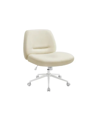 Slickblue Criss Cross Armless Office Chair with Wheels, Adjustable Height, Swivel Desk & Vanity Wide Cotton-Linen Seat
