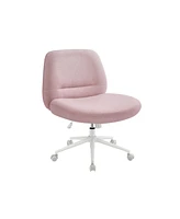 Slickblue Criss Cross Armless Office Chair with Wheels, Adjustable Height, Swivel Desk & Vanity Wide Cotton-Linen Seat