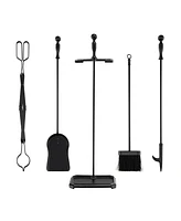 Gouun 5-Piece Fireplace Tool Set with Tong Brush Shovel Poker Stand