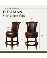 Maven Lane Pullman Wooden Swivel Stool, Dark Walnut w/ Leather