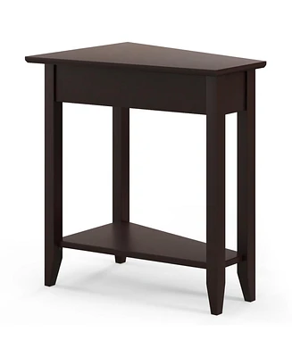 Gouun 2-Tier Wedge Narrow End Table with Storage Shelf and Solid Wood Legs