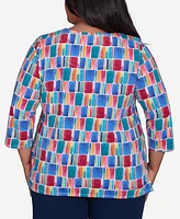 Alfred Dunner Plus Box Print Short Sleeve Top