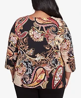 Alfred Dunner Plus Braided Neck Paisley Top