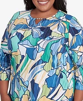 Alfred Dunner Plus Drama Floral Three Quarter Sleeve Top