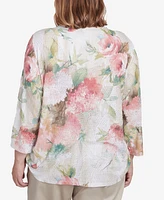 Alfred Dunner Plus Coming Up Roses Hydrangea Beaded Split Neck Top