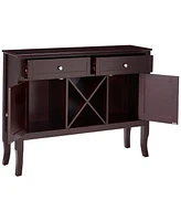 Kings Brand Furniture Morovis Wine Cabinet Breakfront Buffet Storage Console Table, Dark Cherry