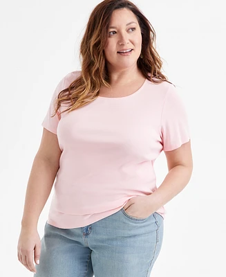 Style & Co Women's Plus Size Short-Sleeve Scoop-Neck Top, Exclusively at Macy's