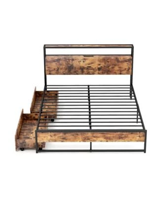 Gouun Queen Bed Frame With 2 Tier Storage Headboard Charging Station