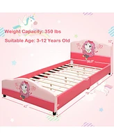 Gouun Kids Children Upholstered Platform Toddler Girl Pattern Bed