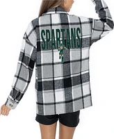 Gameday Couture Women's Gray/White Michigan State Spartans End Zone Game Flannel Button-Up Shirt