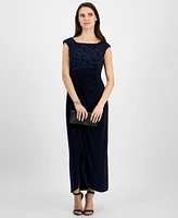 Connected Petite Soutache Faux-Wrap Gown